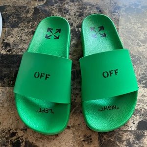 Woman’s Off White green pool slides